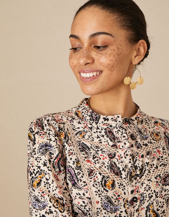 Monsoon kadınlar şal ​​desenli dantel süslemeli elbise JH86BT1114 Giyim fildişi