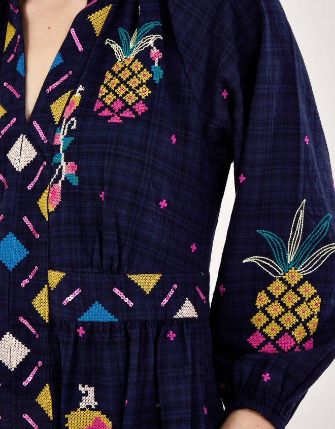 Monsoon kadınlar ananas işlemeli elbise JH86BT799 Giyim Mavi Donanma)