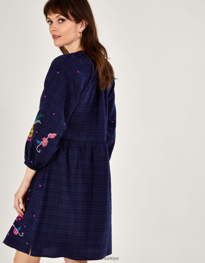 Monsoon kadınlar ananas işlemeli elbise JH86BT799 Giyim Mavi Donanma)