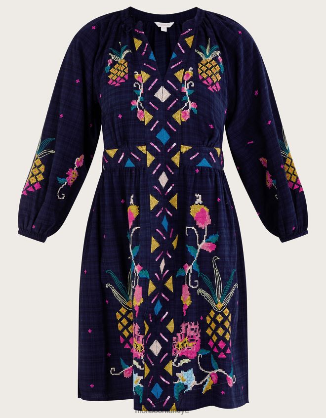 Monsoon kadınlar ananas işlemeli elbise JH86BT799 Giyim Mavi Donanma)