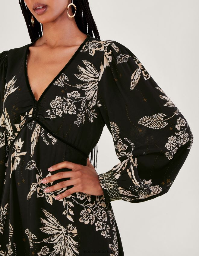 Monsoon kadınlar annette çiçekli midi elbise JH86BT3 Giyim siyah