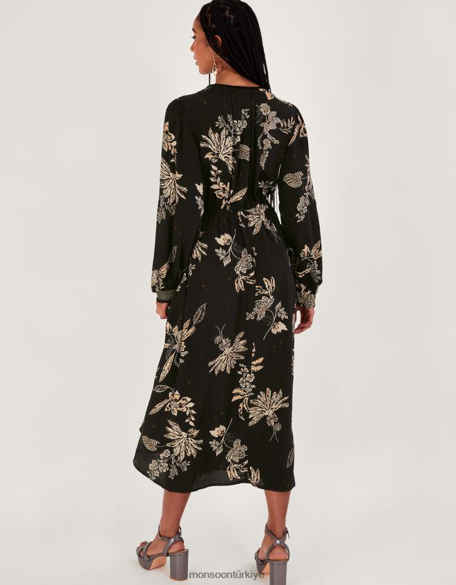Monsoon kadınlar annette çiçekli midi elbise JH86BT3 Giyim siyah