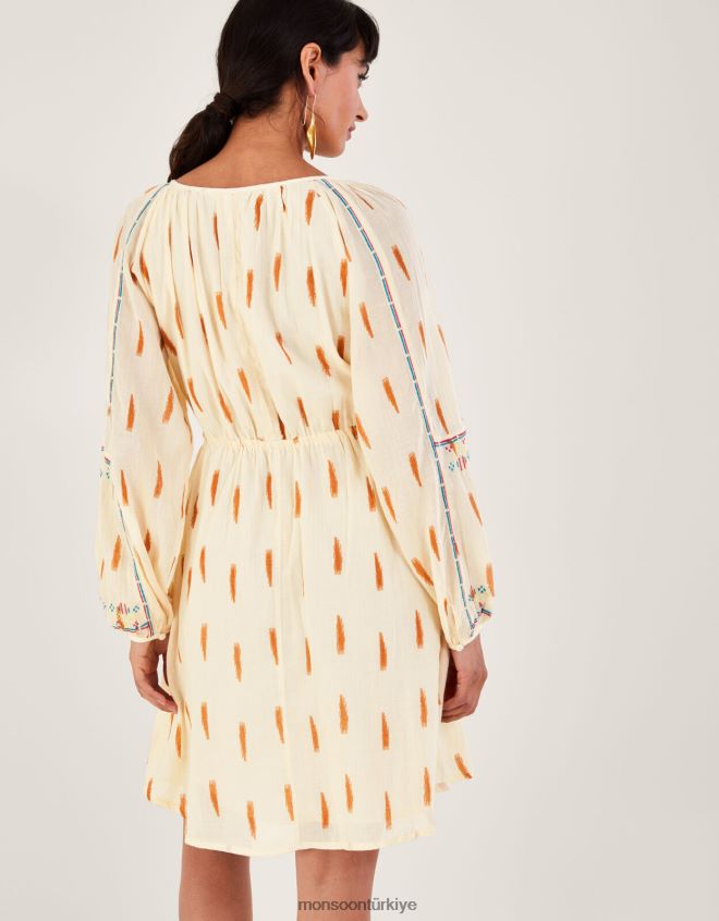 Monsoon kadınlar aztek desenli ve işlemeli kısa elbise JH86BT184 Giyim fildişi