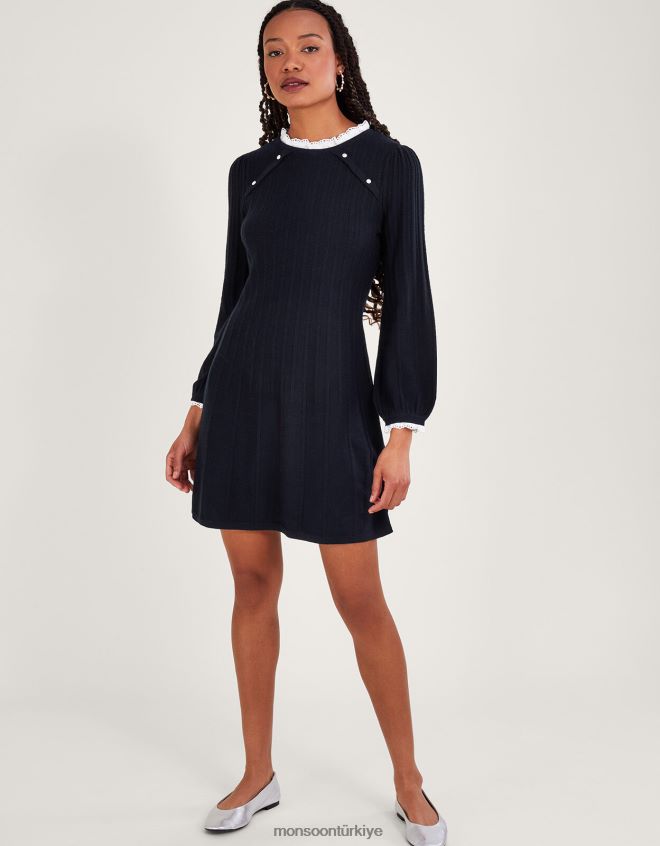 Monsoon kadınlar dantel detaylı askılı elbise JH86BT63 Giyim Mavi Donanma)