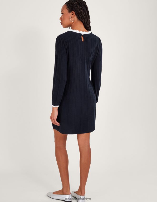 Monsoon kadınlar dantel detaylı askılı elbise JH86BT63 Giyim Mavi Donanma)