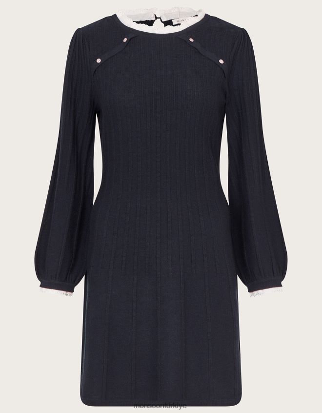 Monsoon kadınlar dantel detaylı askılı elbise JH86BT63 Giyim Mavi Donanma)