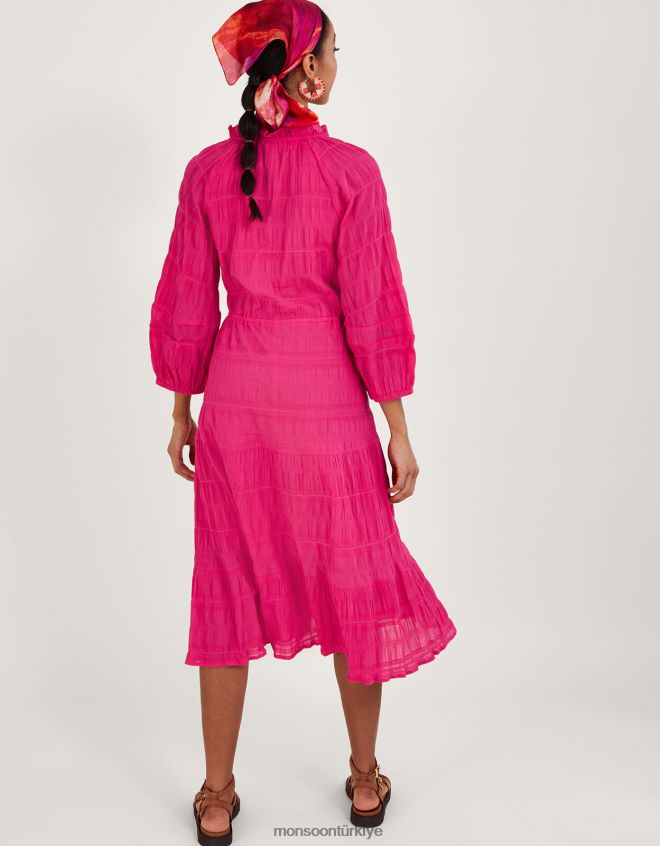 Monsoon kadınlar dokulu katmanlı önlük elbise JH86BT829 Giyim pembe