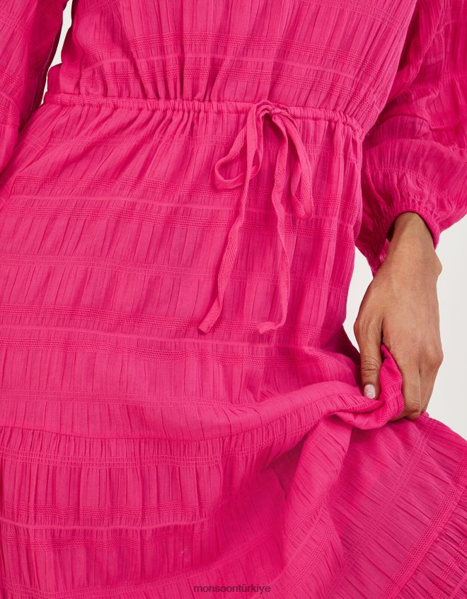 Monsoon kadınlar dokulu katmanlı önlük elbise JH86BT829 Giyim pembe