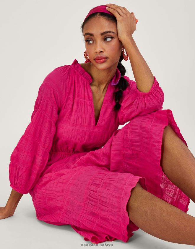Monsoon kadınlar dokulu katmanlı önlük elbise JH86BT829 Giyim pembe