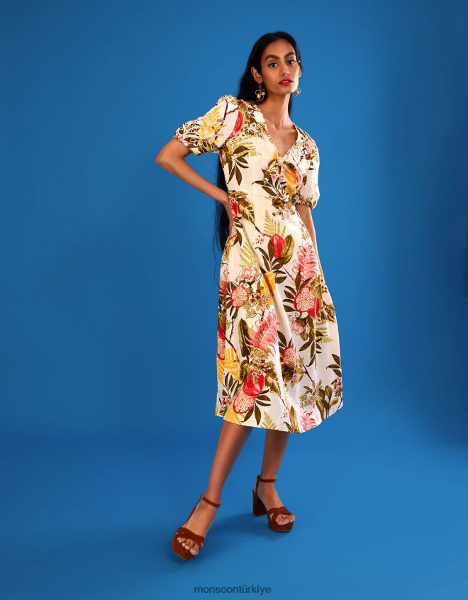 Monsoon kadınlar eliana keten karışımlı nar elbise JH86BT1105 Giyim fildişi