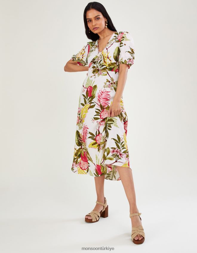 Monsoon kadınlar eliana keten karışımlı nar elbise JH86BT1105 Giyim fildişi