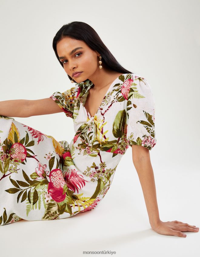 Monsoon kadınlar eliana keten karışımlı nar elbise JH86BT1105 Giyim fildişi