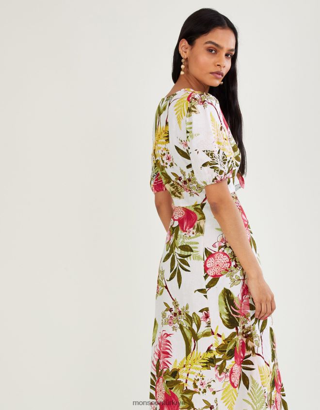 Monsoon kadınlar eliana keten karışımlı nar elbise JH86BT1105 Giyim fildişi