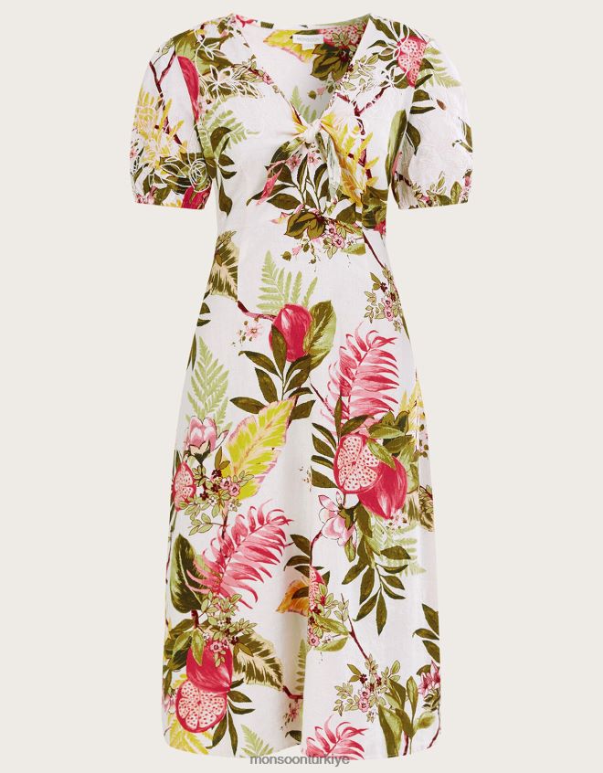 Monsoon kadınlar eliana keten karışımlı nar elbise JH86BT1105 Giyim fildişi