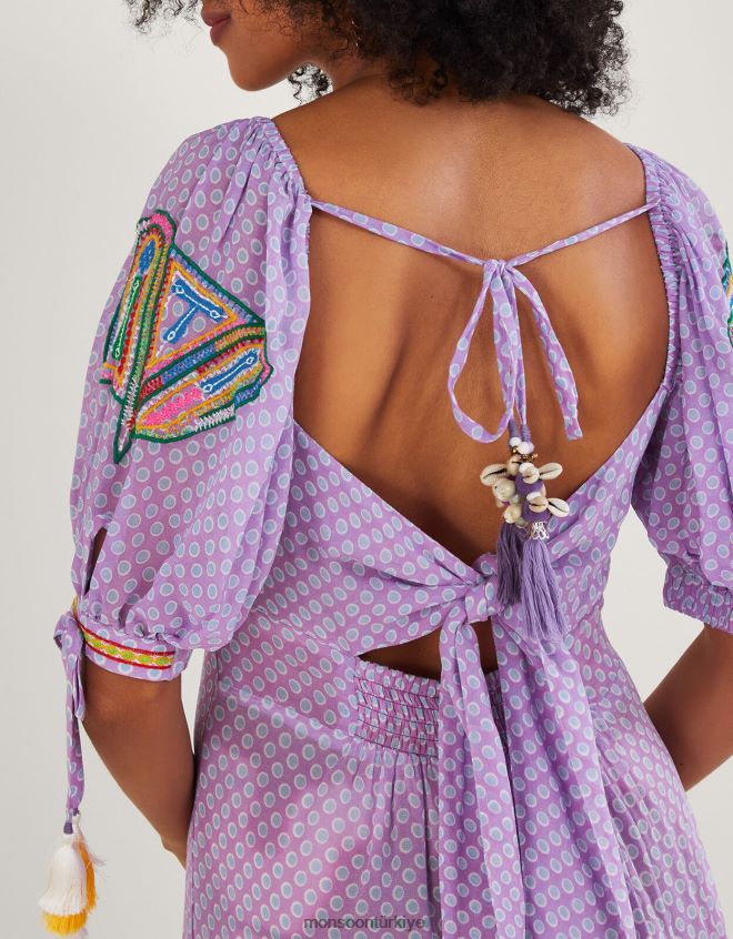 Monsoon kadınlar şerit detaylı desenli maxi elbise JH86BT275 Giyim mor (leylak)