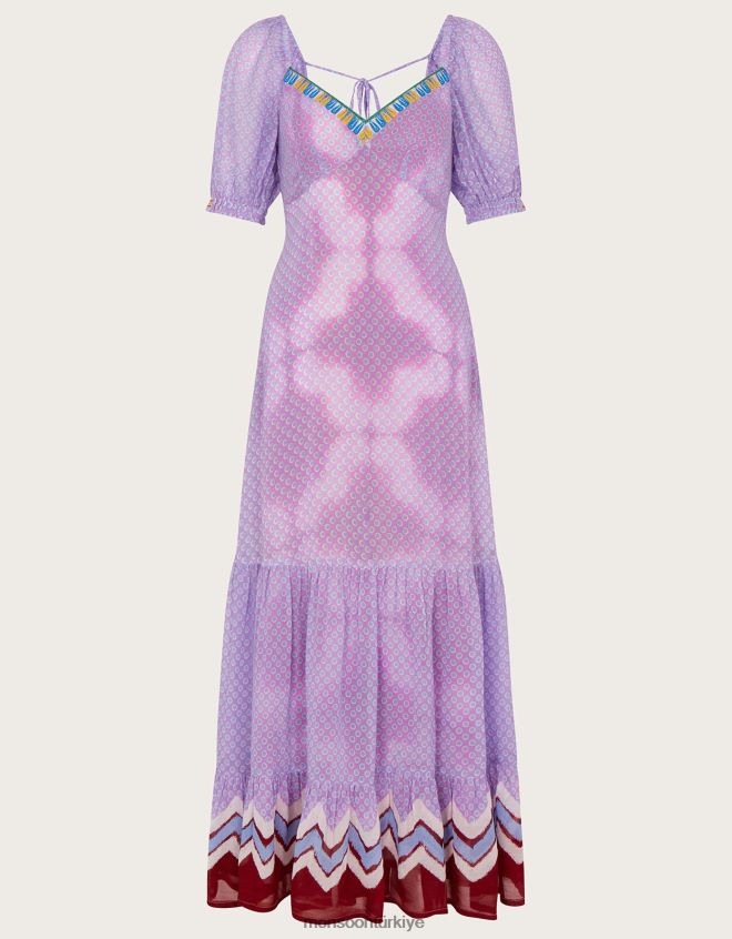 Monsoon kadınlar şerit detaylı desenli maxi elbise JH86BT275 Giyim mor (leylak)