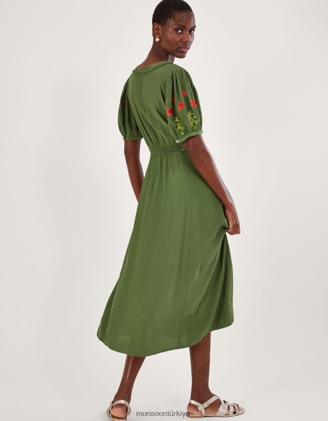 Monsoon kadınlar farah çiçek işlemeli çay elbisesi JH86BT1055 Giyim yeşil