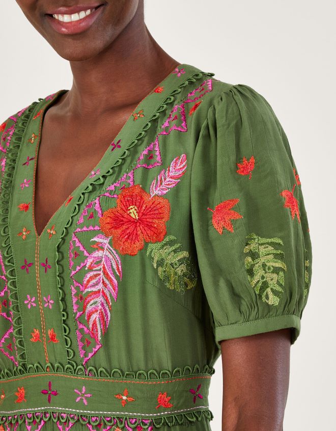 Monsoon kadınlar farah çiçek işlemeli çay elbisesi JH86BT1055 Giyim yeşil