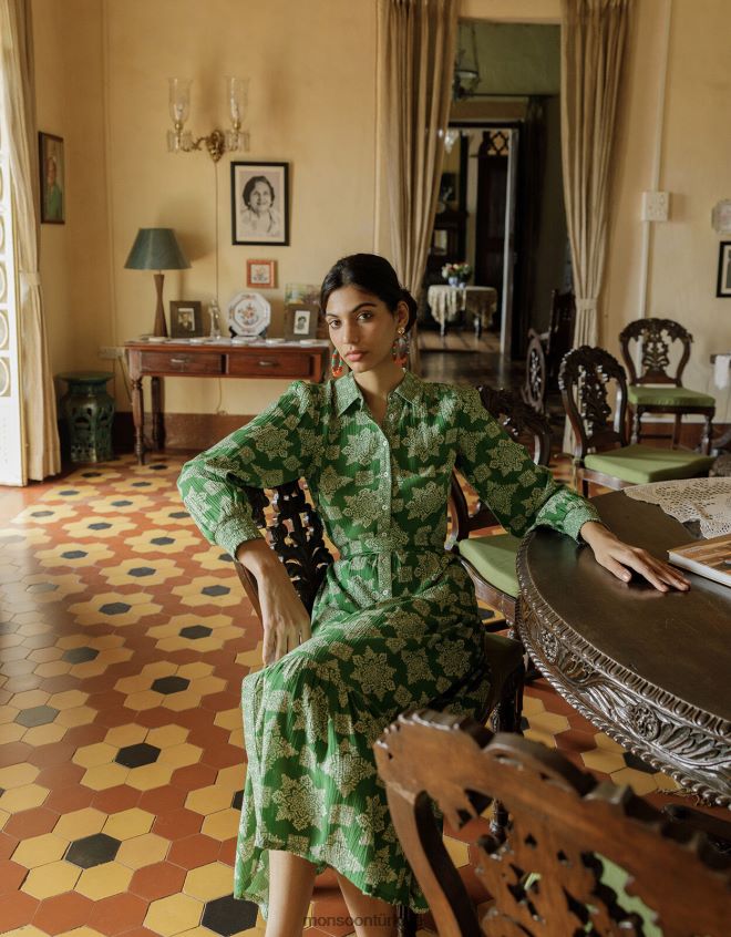 Monsoon kadınlar fernanda geometrik desenli midi elbise lenzing ecovero JH86BT1014 Giyim yeşil