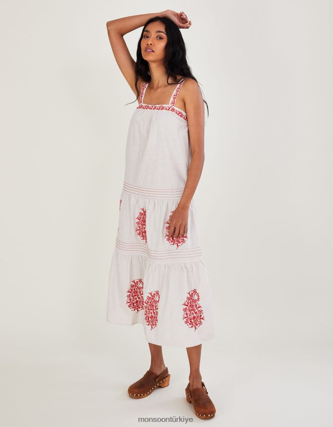 Monsoon kadınlar geniş askılı şal desenli motifli elbise JH86BT602 Giyim fildişi