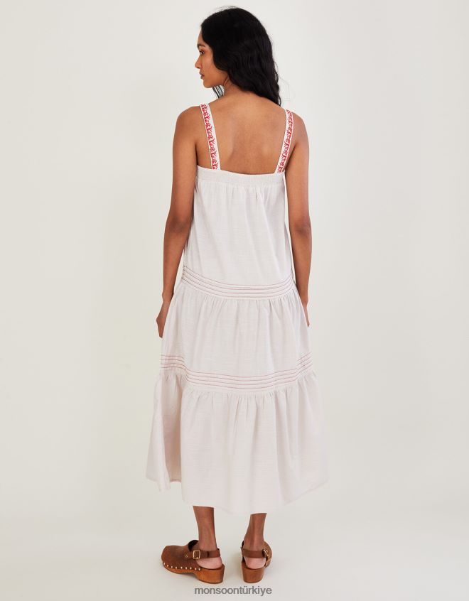 Monsoon kadınlar geniş askılı şal desenli motifli elbise JH86BT602 Giyim fildişi