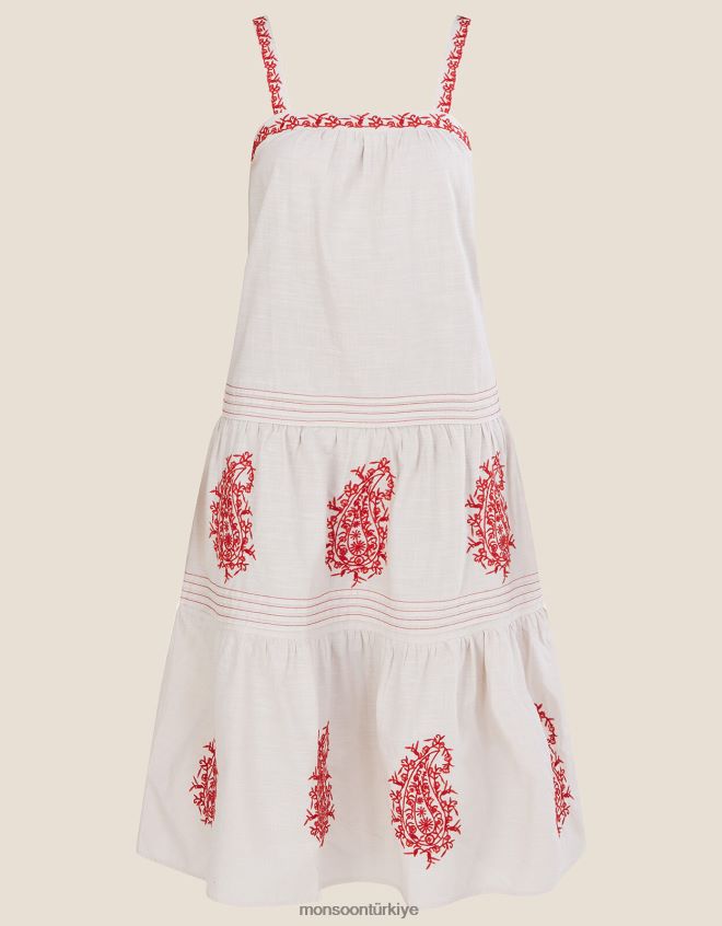 Monsoon kadınlar geniş askılı şal desenli motifli elbise JH86BT602 Giyim fildişi