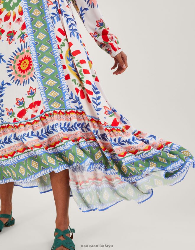 Monsoon kadınlar geometrik çiçek desenli önlük elbise JH86BT57 Giyim fildişi