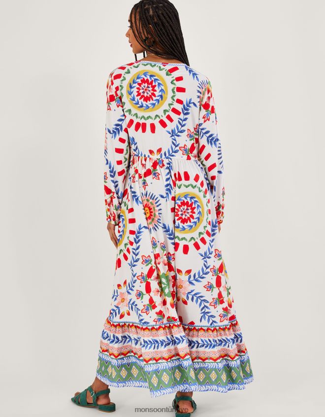 Monsoon kadınlar geometrik çiçek desenli önlük elbise JH86BT57 Giyim fildişi