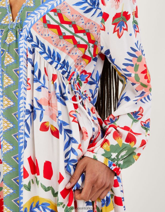 Monsoon kadınlar geometrik çiçek desenli önlük elbise JH86BT57 Giyim fildişi