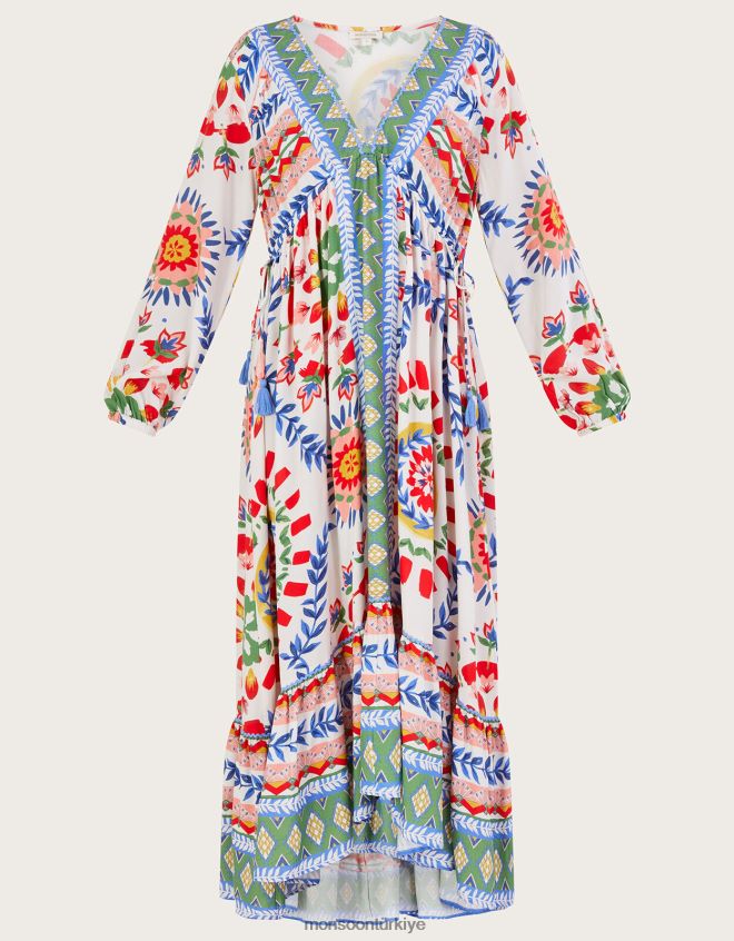 Monsoon kadınlar geometrik çiçek desenli önlük elbise JH86BT57 Giyim fildişi