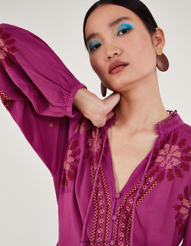 Monsoon kadınlar çiçek dikişli elbise JH86BT33 Giyim pembe