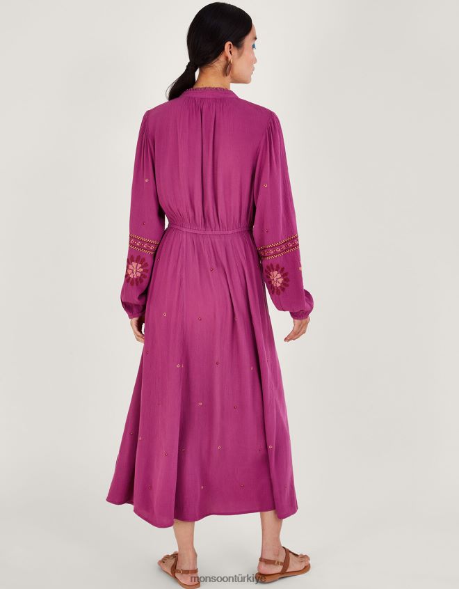 Monsoon kadınlar çiçek dikişli elbise JH86BT33 Giyim pembe