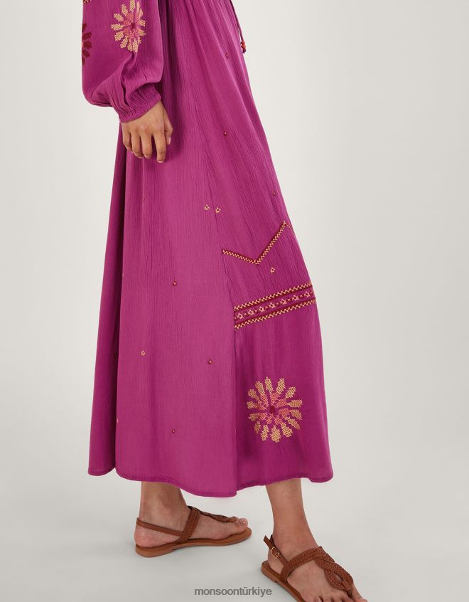 Monsoon kadınlar çiçek dikişli elbise JH86BT33 Giyim pembe