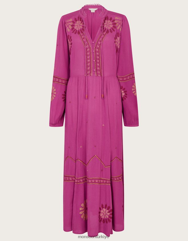 Monsoon kadınlar çiçek dikişli elbise JH86BT33 Giyim pembe