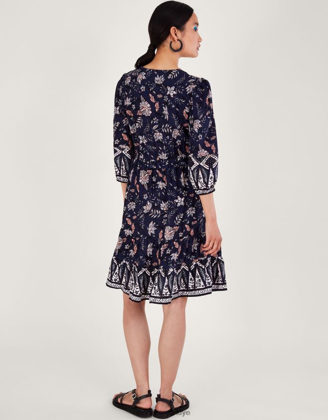 Monsoon kadınlar çiçekli diz elbisesi JH86BT23 Giyim Mavi Donanma)