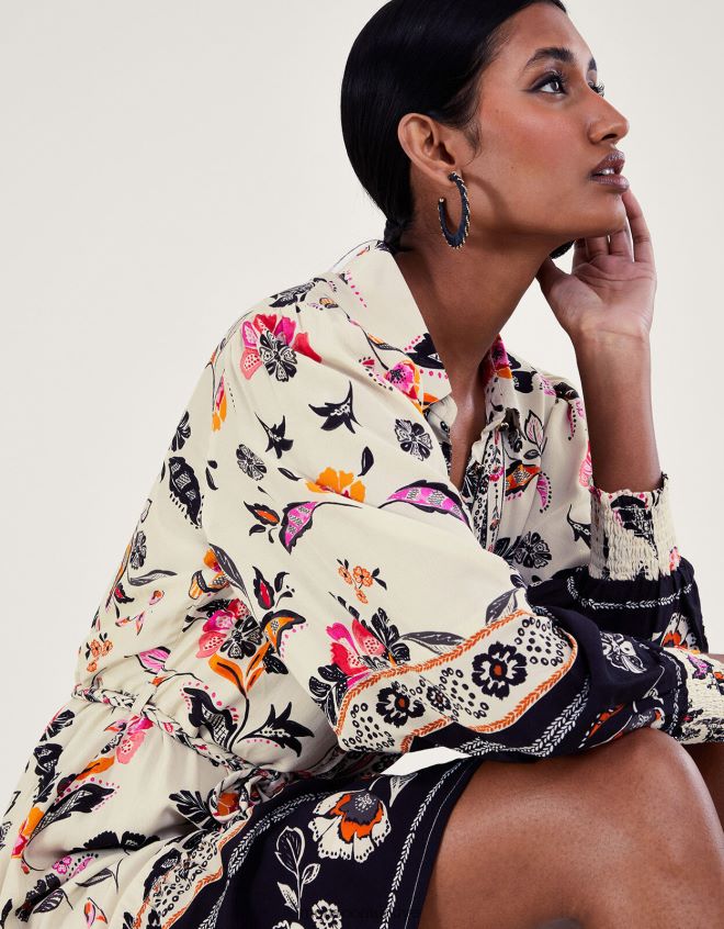 Monsoon kadınlar çiçekli gömlek elbise JH86BT140 Giyim fildişi