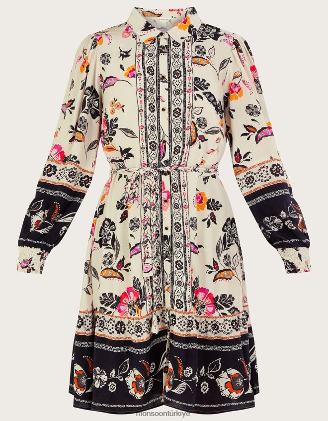 Monsoon kadınlar çiçekli gömlek elbise JH86BT140 Giyim fildişi