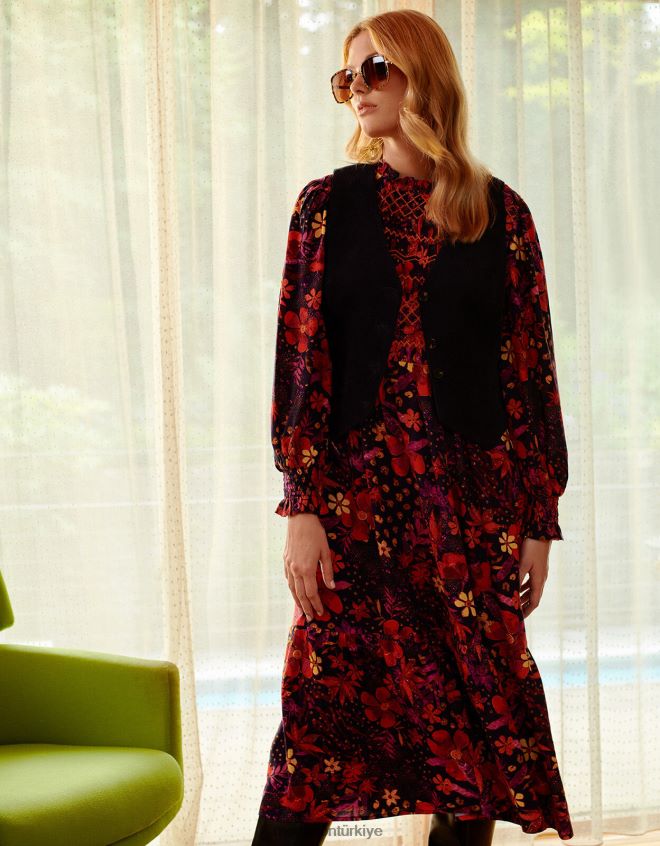 Monsoon kadınlar çiçekli önlük elbise JH86BT80 Giyim Mavi Donanma)