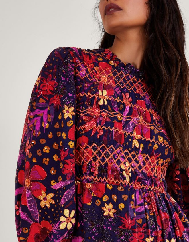 Monsoon kadınlar çiçekli önlük elbise JH86BT80 Giyim Mavi Donanma)