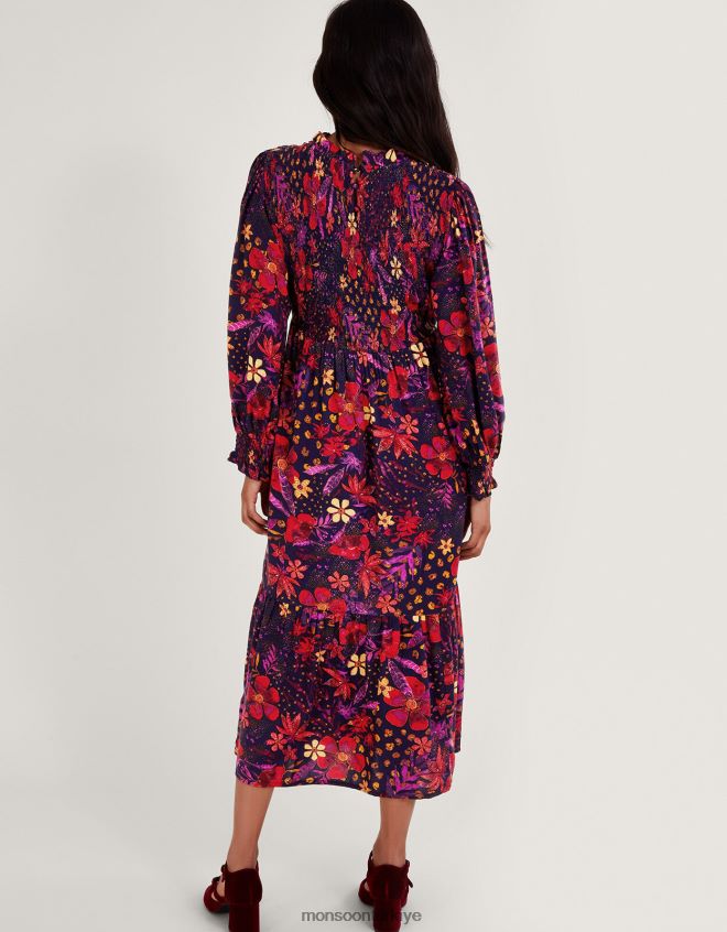 Monsoon kadınlar çiçekli önlük elbise JH86BT80 Giyim Mavi Donanma)