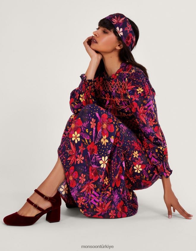 Monsoon kadınlar çiçekli önlük elbise JH86BT80 Giyim Mavi Donanma)