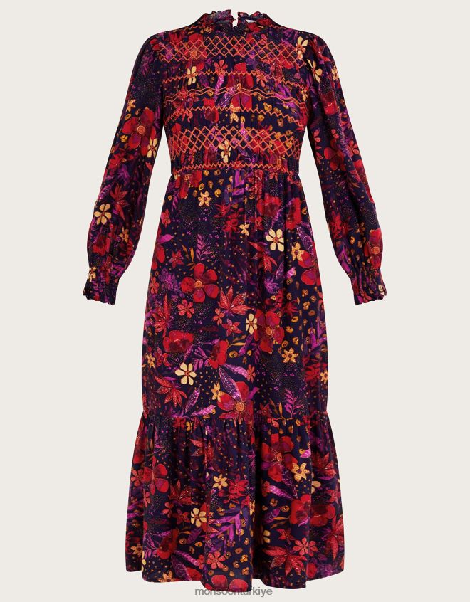 Monsoon kadınlar çiçekli önlük elbise JH86BT80 Giyim Mavi Donanma)