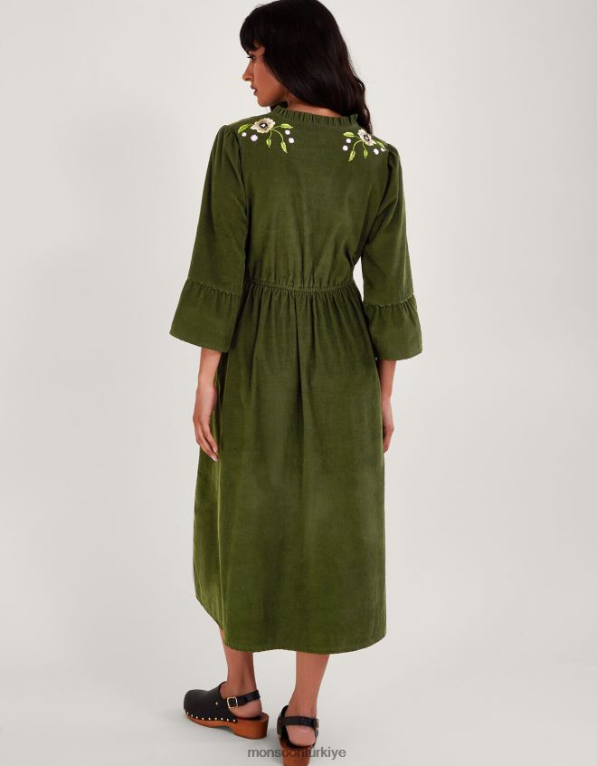 Monsoon kadınlar işlemeli çiçek kordonlu elbise JH86BT35 Giyim yeşil