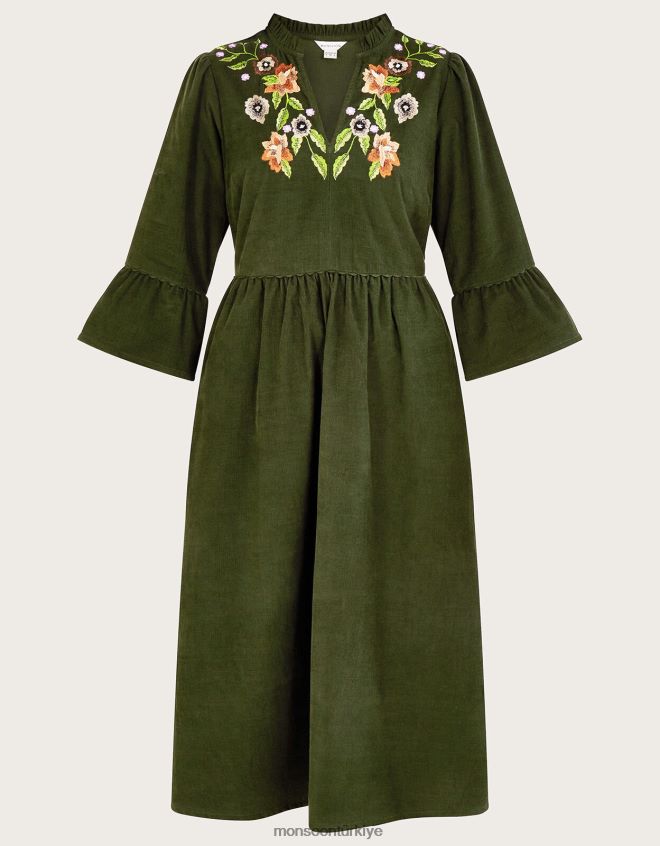 Monsoon kadınlar işlemeli çiçek kordonlu elbise JH86BT35 Giyim yeşil