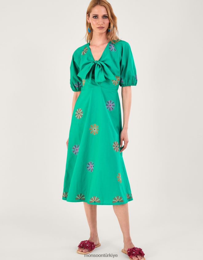 Monsoon kadınlar işlemeli çiçek midi elbise JH86BT222 Giyim yeşil