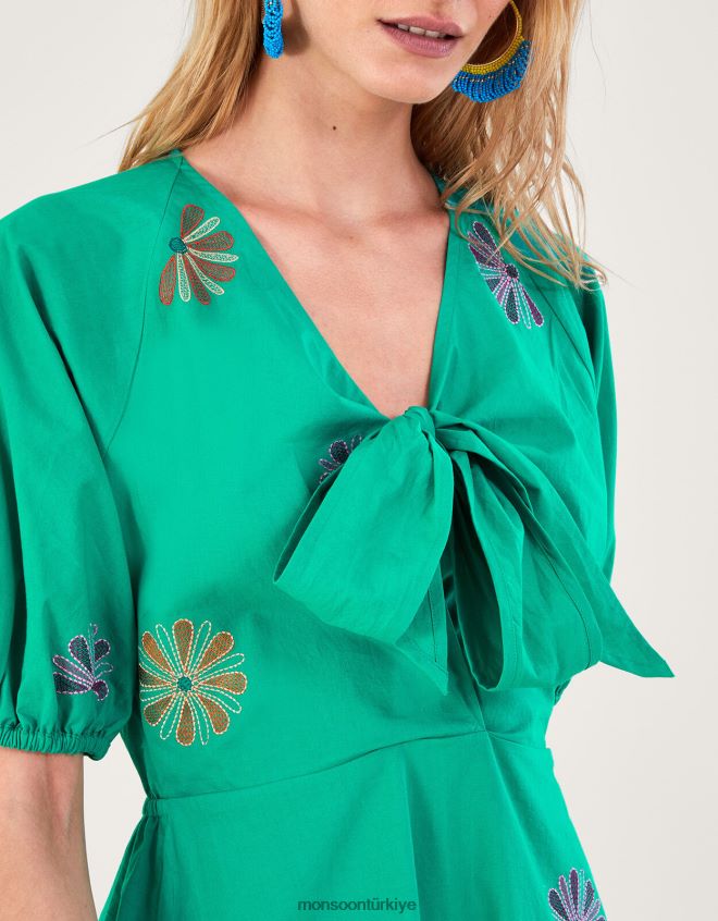 Monsoon kadınlar işlemeli çiçek midi elbise JH86BT222 Giyim yeşil