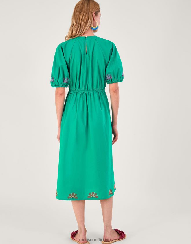 Monsoon kadınlar işlemeli çiçek midi elbise JH86BT222 Giyim yeşil