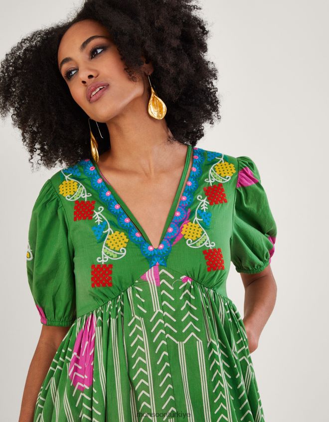 Monsoon kadınlar işlemeli şivron zanaatkar elbise JH86BT585 Giyim yeşil