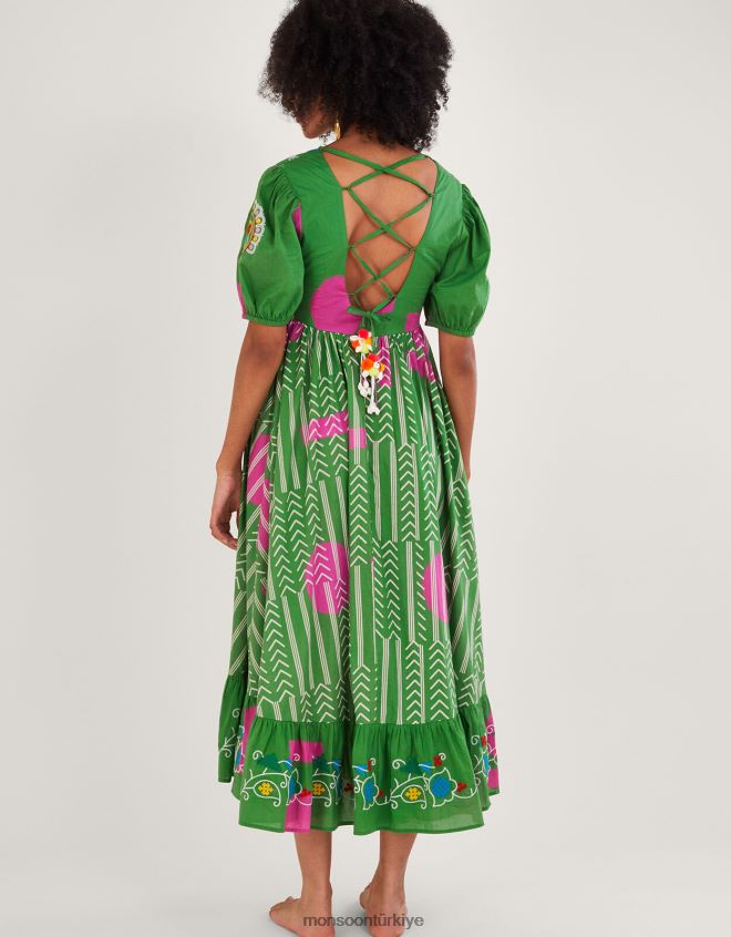 Monsoon kadınlar işlemeli şivron zanaatkar elbise JH86BT585 Giyim yeşil
