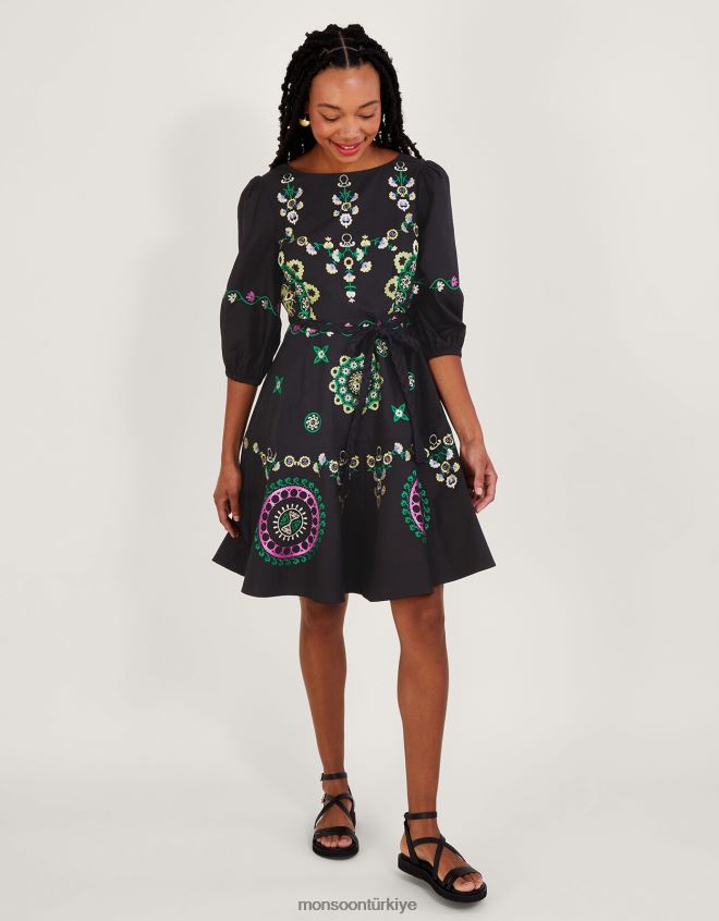 Monsoon kadınlar işlemeli katmanlı elbise JH86BT1084 Giyim siyah